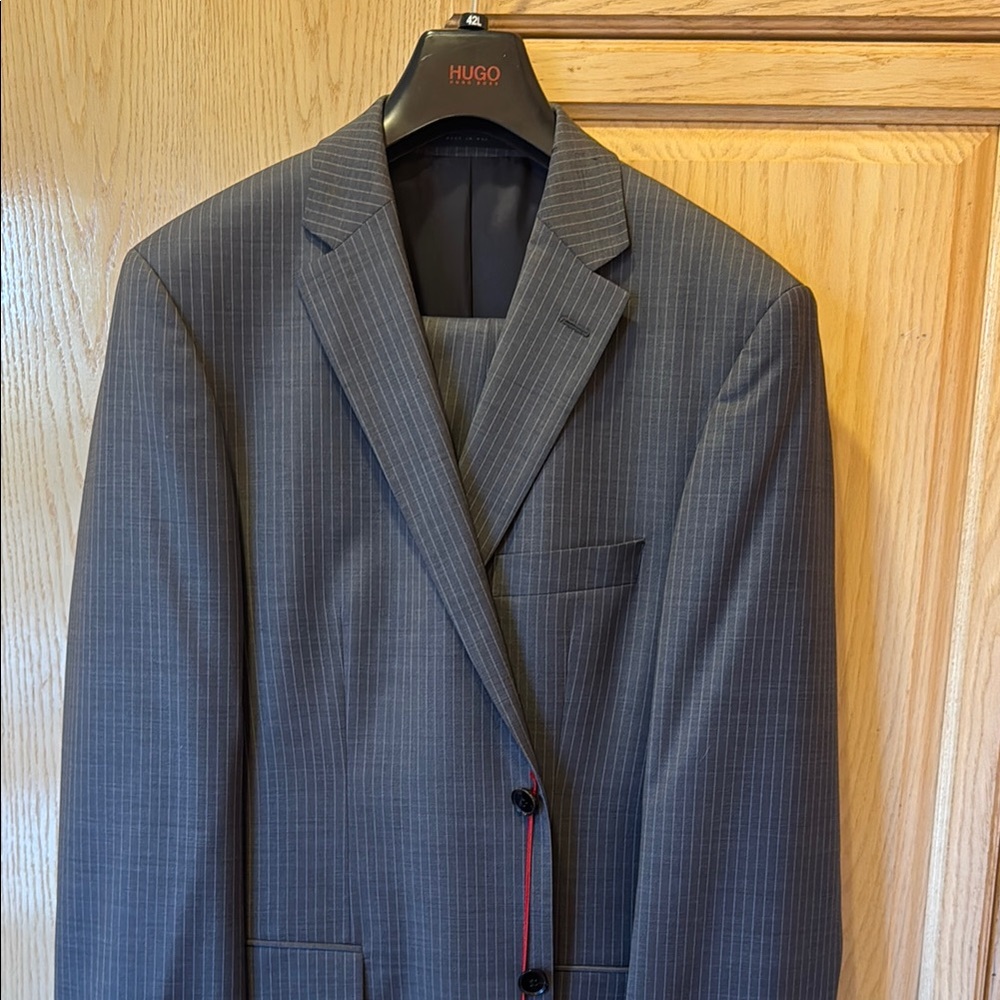 HUGO Gray Pinstripe Suit Classic Business Style